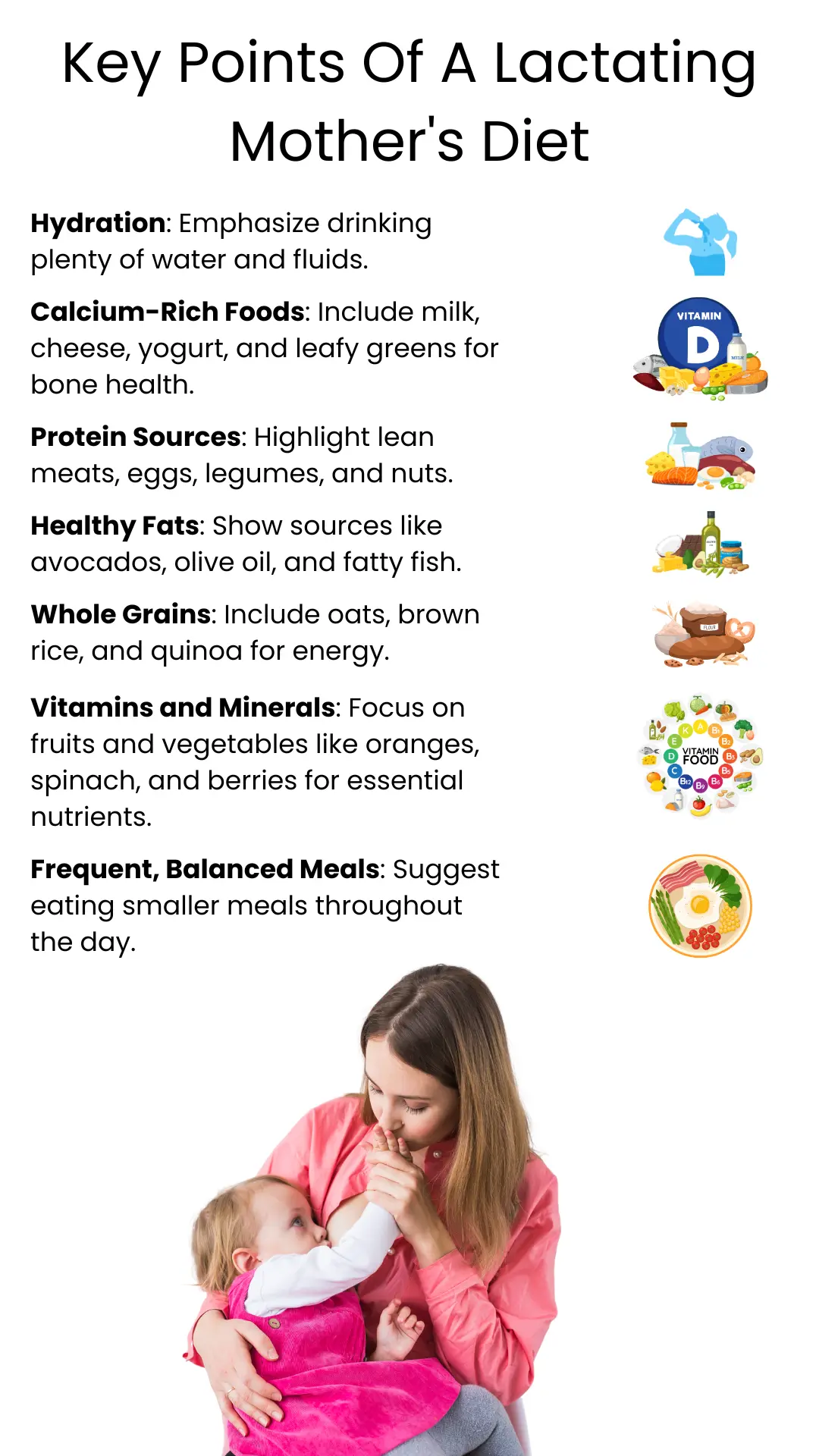 key points of a lactating mother's diet