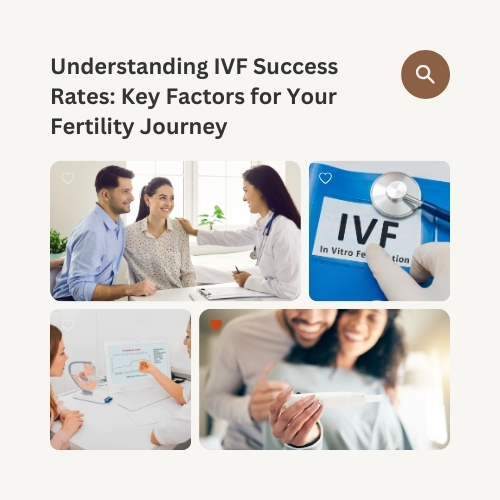 A couple consulting with a fertility specialist in a doctor's office, discussing IVF success rates with a chart or digital display showing success statistics.