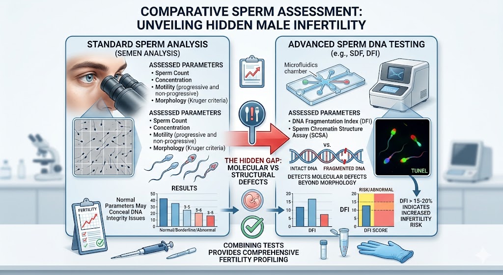 Male Factor Infertility Beyond Semen Analysis showing advanced sperm testing and hidden infertility causes